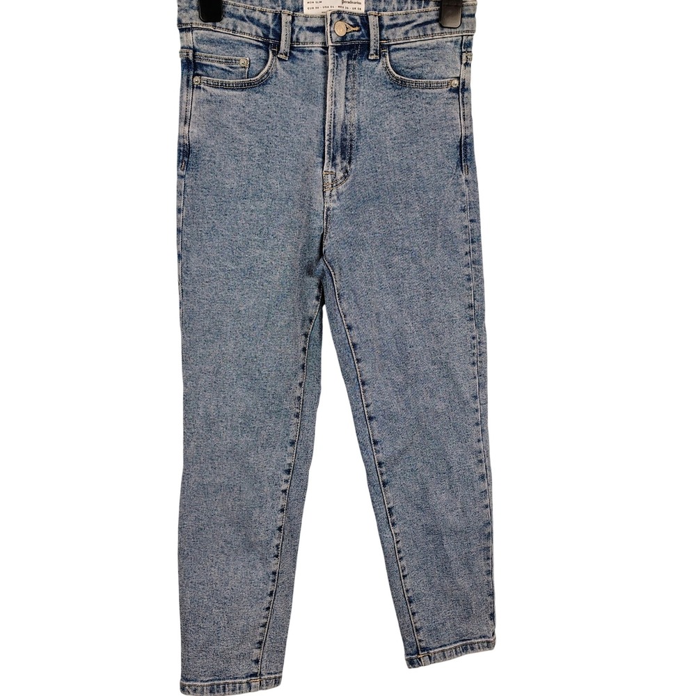 Stradivarius Womens SZ 4 Mom Slim Jeans Blue Acid Wash Denim Y2K Retro